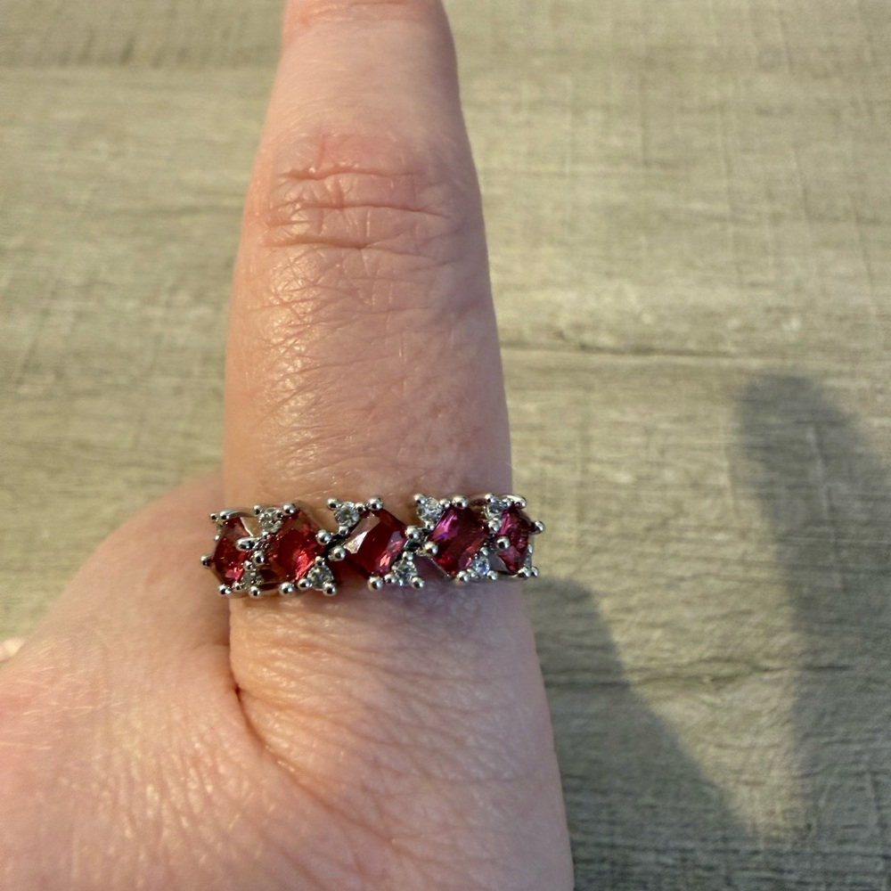 Elegant Silver Band with Ruby Accents